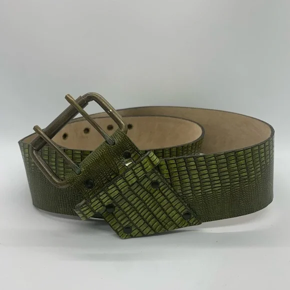 80’s 90’s Bright Green Crocodile Print Asymmetrical Belt - Picture 9 of 9